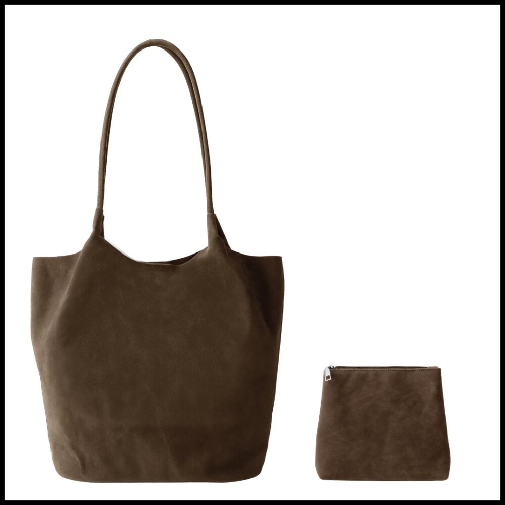 Large Suede Bucket Tote Bag Slouchy Vegan Leather Hobo Purse Y2K Trendy - Picture 1 of 7